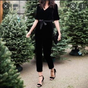 Black velvet Ann Taylor jumpsuit with waist tie